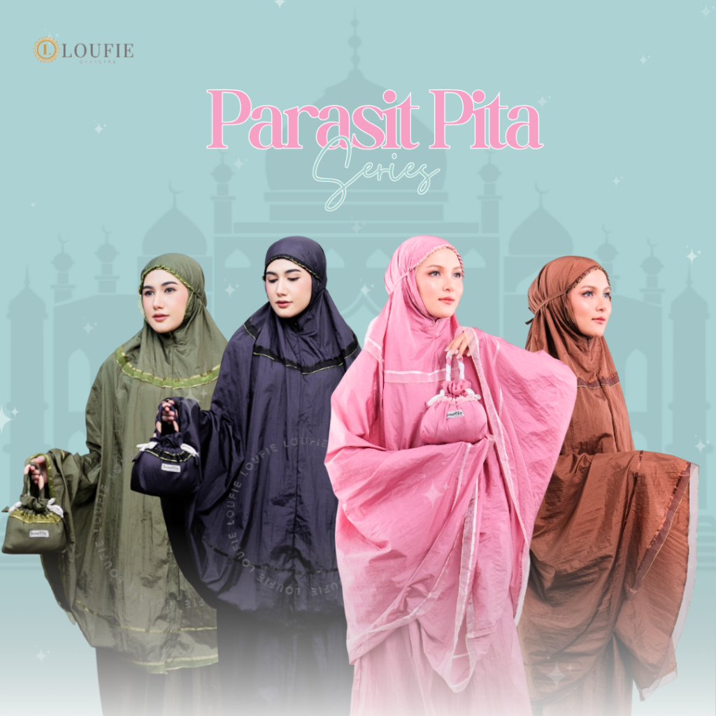 LOUFIE - Mukena Dewasa Parasit Pita Tali Kepang Polos Jumbo