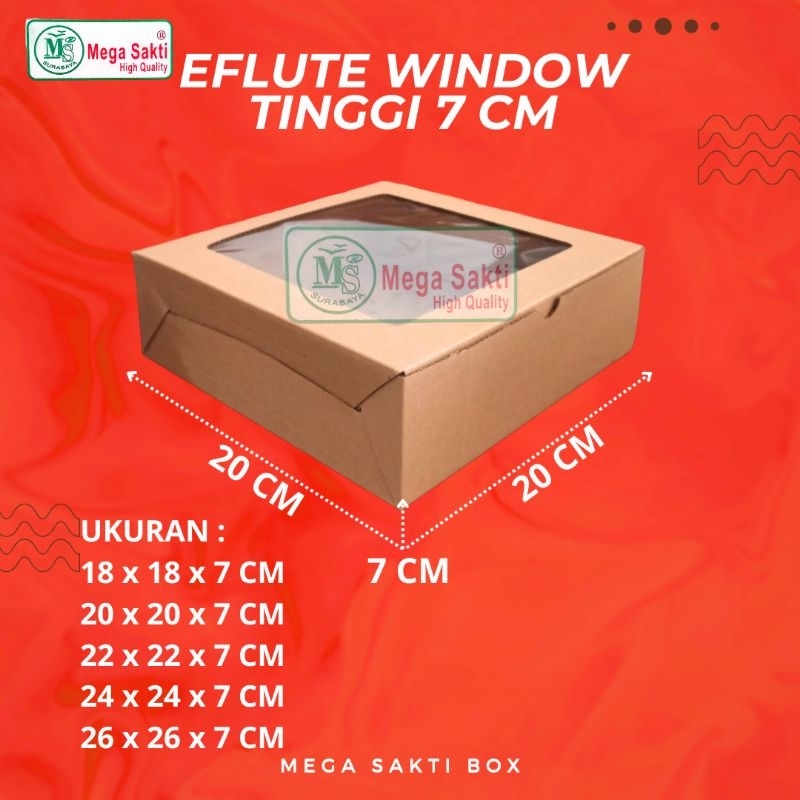 

(ISI 10 PCS) DOS / DUS KUE EFLUTE WINDOW TINGGI 7 CM UK 18 CM, 20 CM, 22 CM, 24 CM, 26 CM / KARTON BOX KOTAK HAMPERS EFLUTE WINDOW