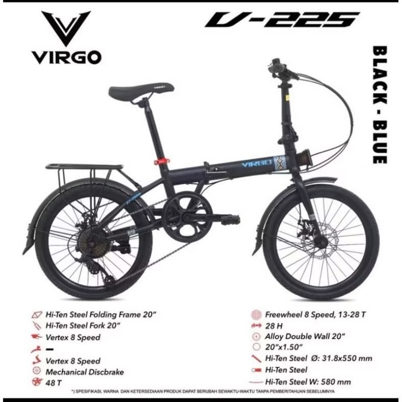 Sepeda Lipat Ukuran 20 Virgo V 225 Bagasi 8 Speed Disc Brake Cakram Murah