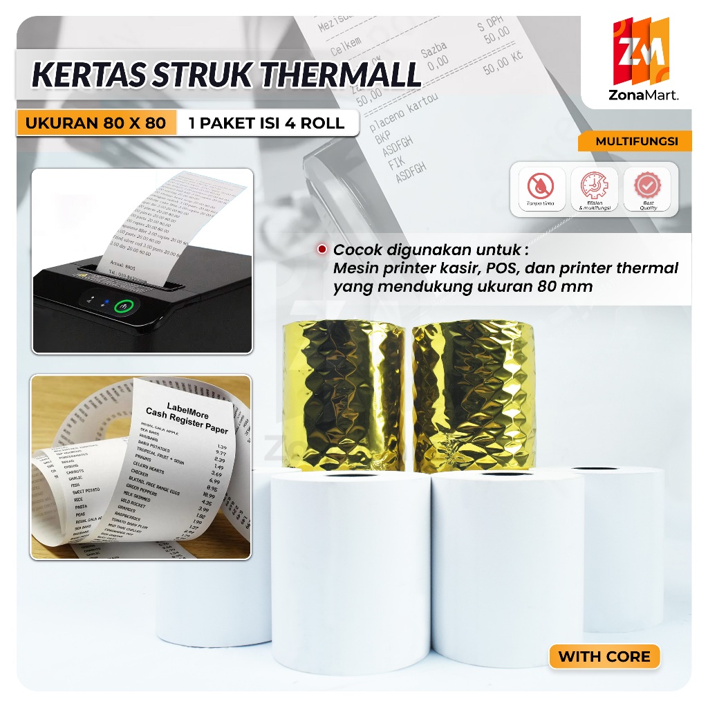 

80X80 KERTAS KASIR STRUK KERTAS THERMAL TERMAL EDC PPOB 80MM X 80