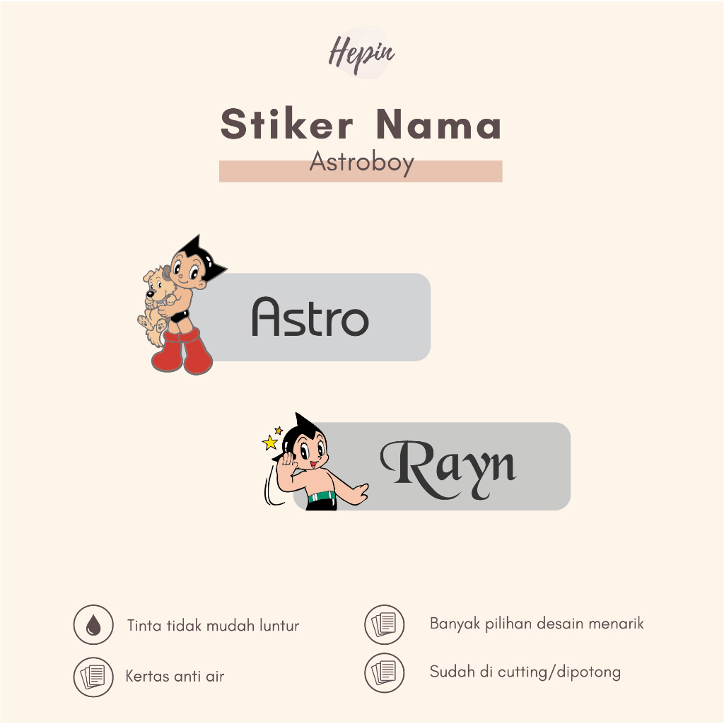 

(90 - 120 pcs) Stiker Cutting nama ASTROBOY/ Stiker Nama Anak Murah / Label Nama Custom