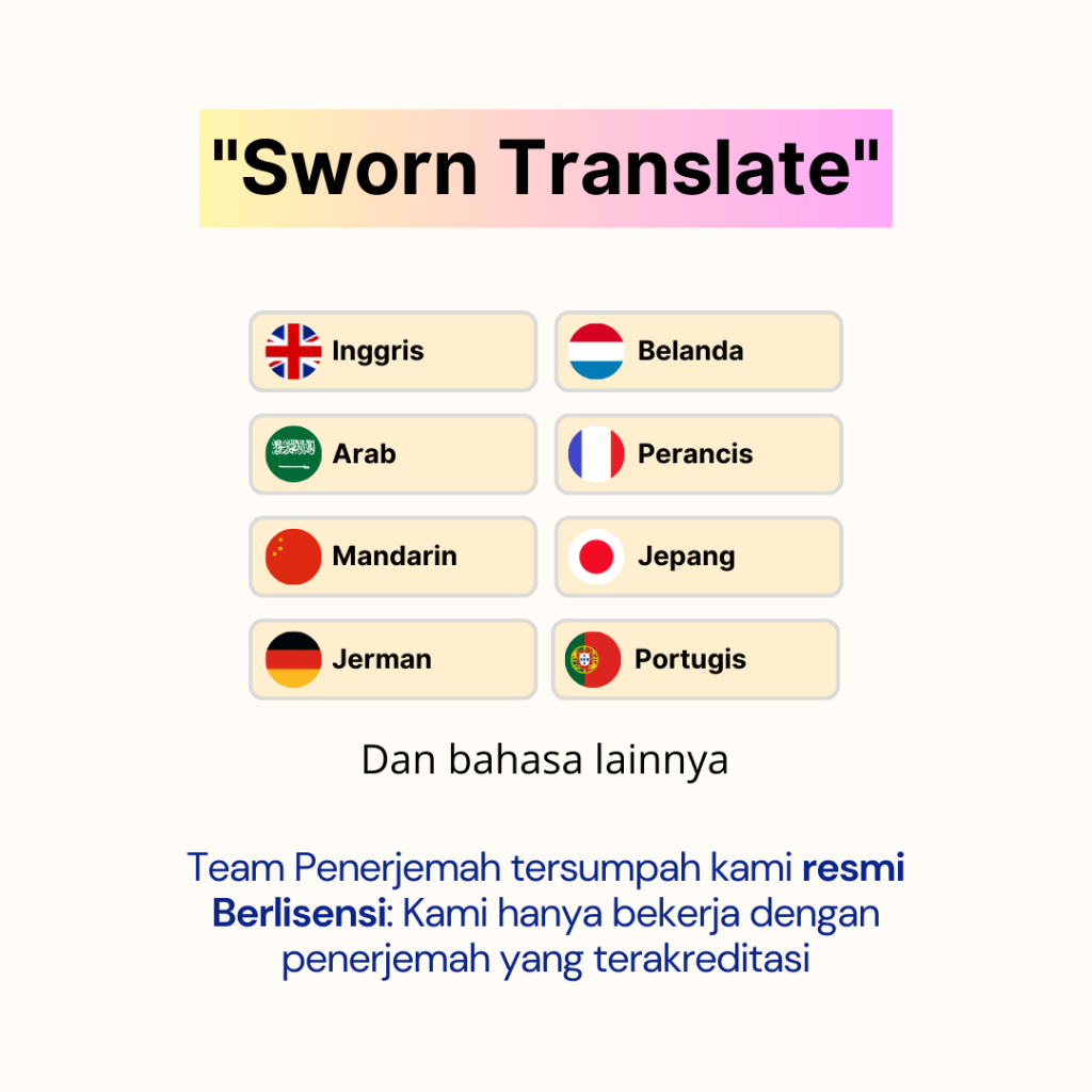 Penerjemah Tersumpah Bahasa: Indonesia, Inggris, Arab, Mandarin, Prancis, Belanda, Jepang, Jerman