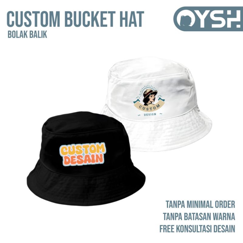 custom topi bucket hat bolak balik katun American dril premium custom satuan sablon dtf premium