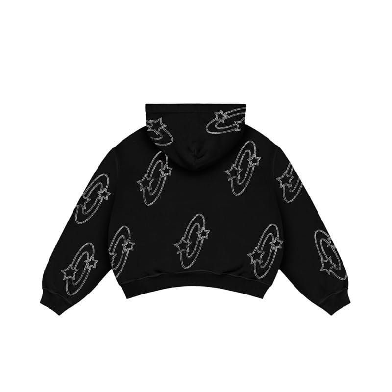 Hoodie Double Zipper Boxy | Satisfaction | Full print hitam | Hoodie Boxy | Hoodie Boxy Oversize