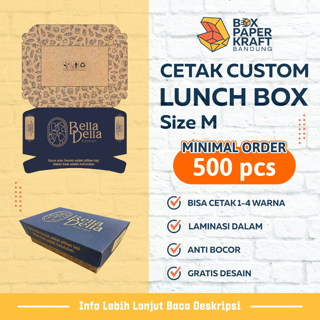 Lunch Box Size M 290gr Custom Cetak  Kotak Makan Kertas Brown Paper Box Makanan Dus Kraft Craft