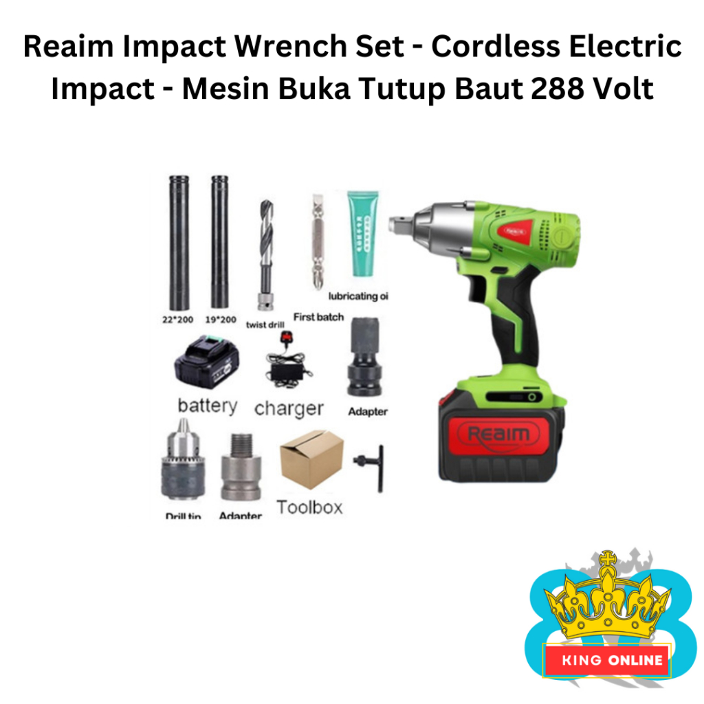 Reaim Impact Wrench Set - Cordless Electric Impact - Mesin Buka Tutup Baut 288 Volt