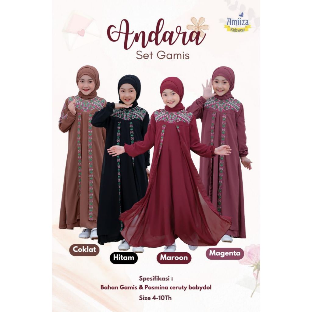 READY STOCK | Oneset Gamis Andara by amiiza kidswear | Set Gamis Anak