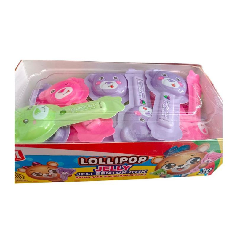 

LOLLIPOP JELLY JELI BENTUK STIK ANEKA RASA ( ANGGUR APEL STROBERI ) isi 30 pcs