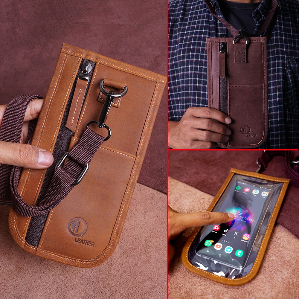 ID05- Tas Pria/COWOK WANITA Dompet Handphone QILEATHER Bahan dari Kulit Sapi Asli kualitas impor