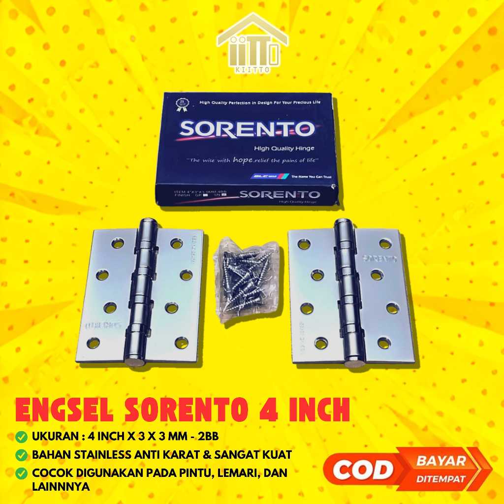 ENGSEL SORENTO 4 INCH UNTUK PINTU / LEMARI / JENDELA ANTI KARAT DAN ASLI STAINLESS / ENGSEL PINTU JE