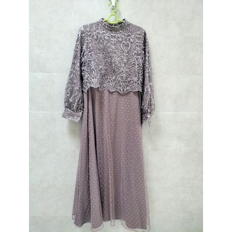 Preloved dress brukat bridesmaid ungu lavender brokat brokade lilac custom