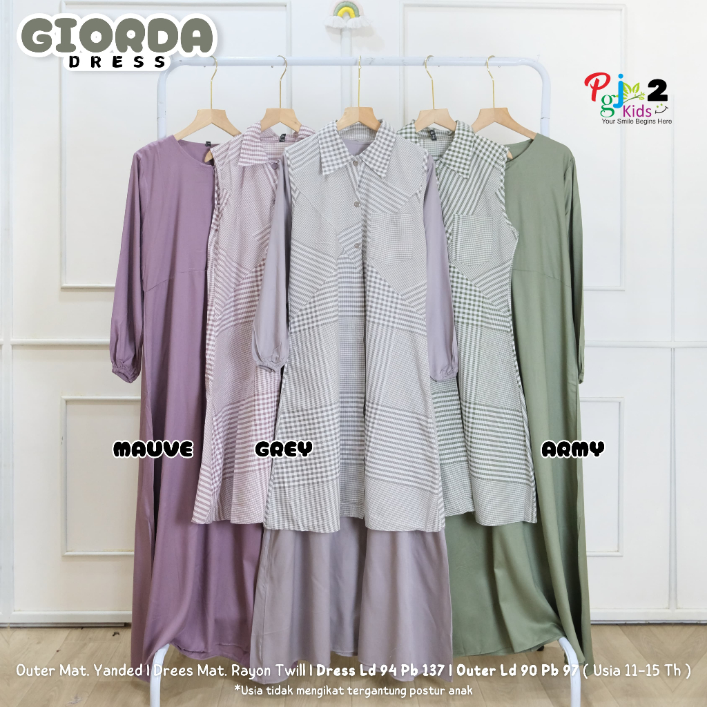 setelan gamis outer anak perempuan remaja tanggung 11-15 tahun giorda set ori pgj kids