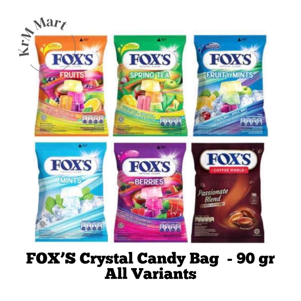 

Permen FOX Crystal Candy Bag 90 gr 1 bungkus All Varian mint berries fruits spring tea fruity mints fox's kristal bening