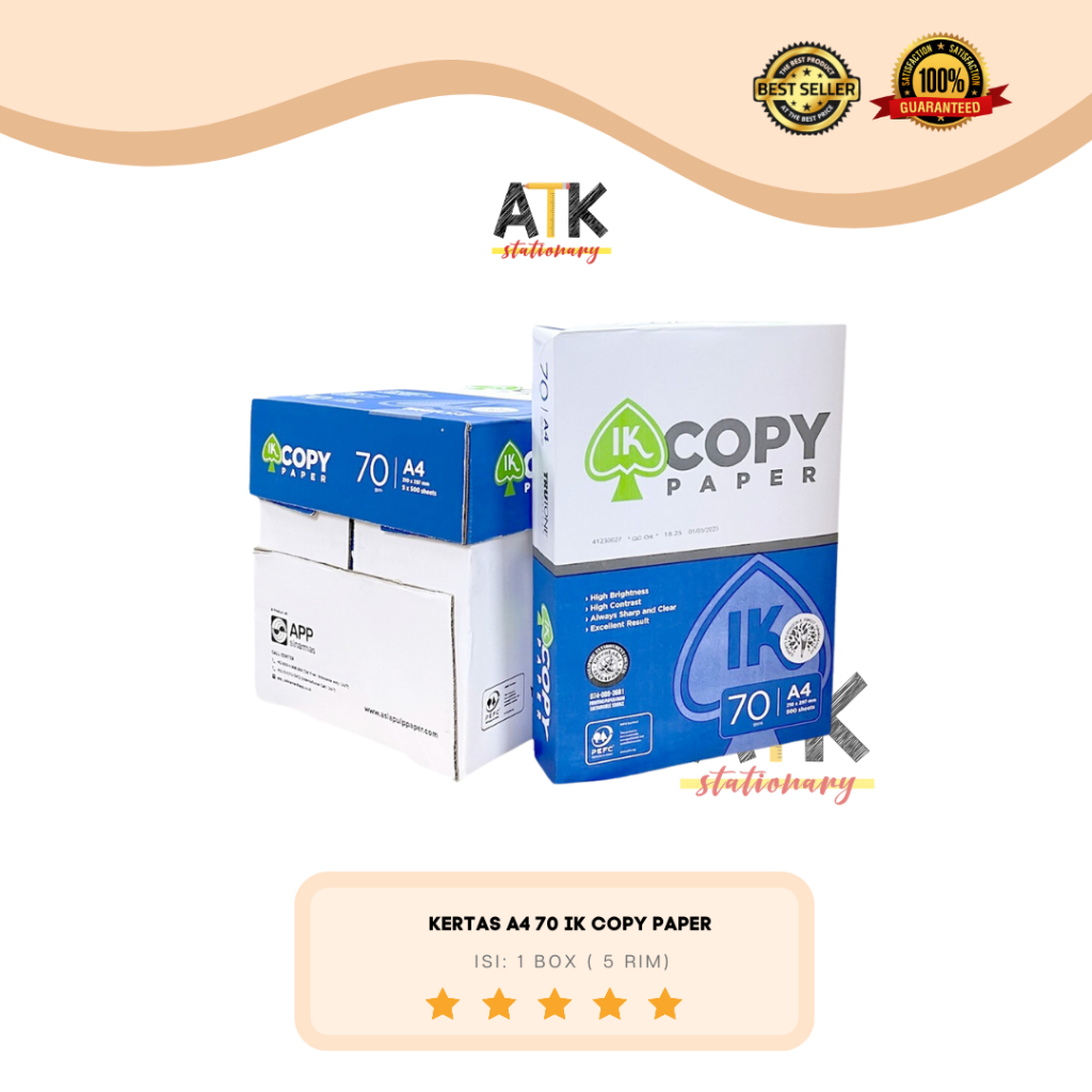 

( 1 BOX) Kertas Fotocopy HVS A4 70 IK Copy Paper 1 BOX 5 Rim atk