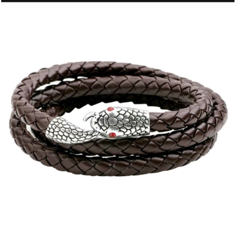 GELANG LILIT KULIT IMITASI  LIONTIN ULAR - GKUL019. 2 COKLAT