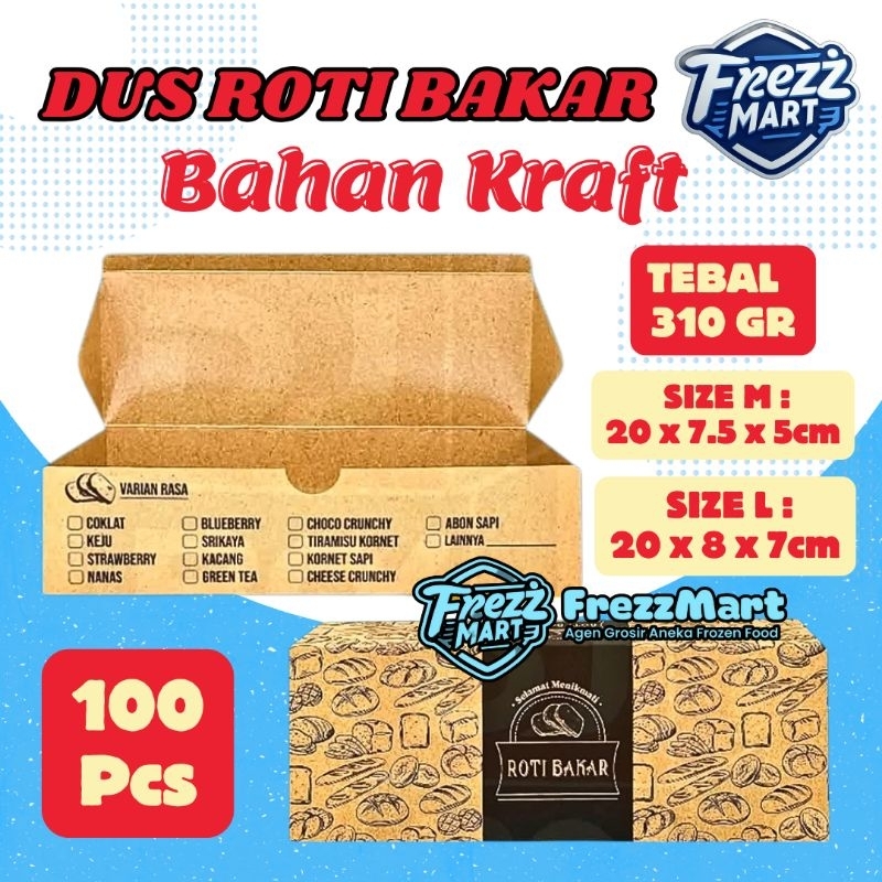 Dus Roti Bakar Bandung 100Pcs Motif Kraft Box Kardus Kemasan Toast Bread Roti Panggang