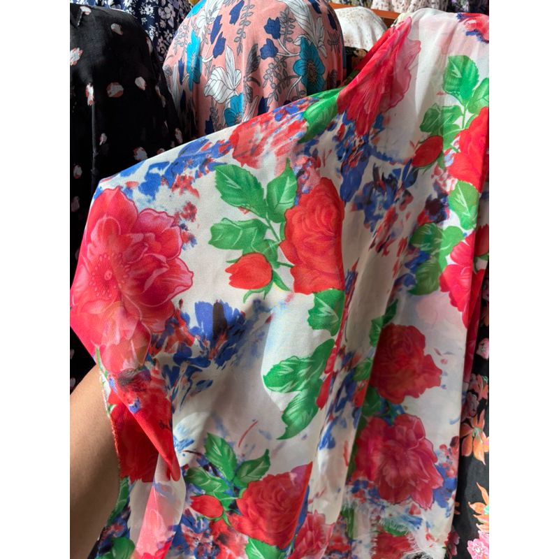 Sifon Bangkok premium - Kain Sifon motif bunga - kain kebaya - kain bahan motif