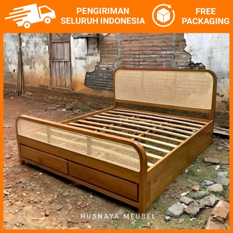 DIPAN MINIMALIS ROTAN STORAGE LACI / DIPAN JATI ROTAN MINIMALIS PLUS STORAGE LACI