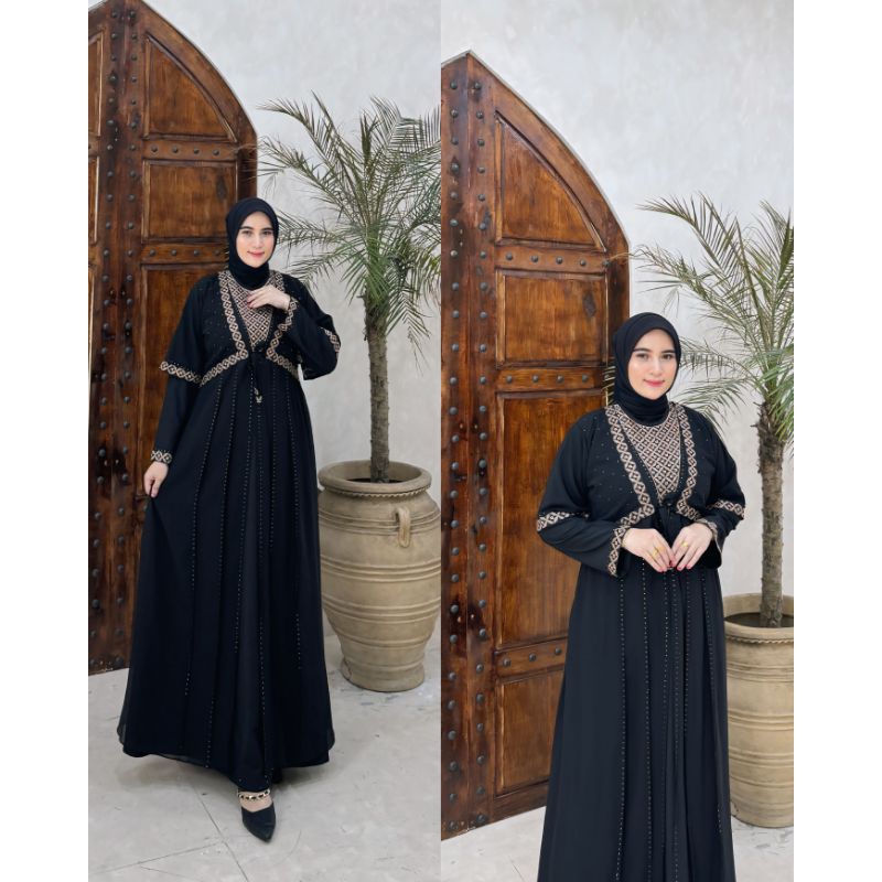 GAMIS ABAYA TURKEY BORDIR NADINE COKLAT SILVER WARNA