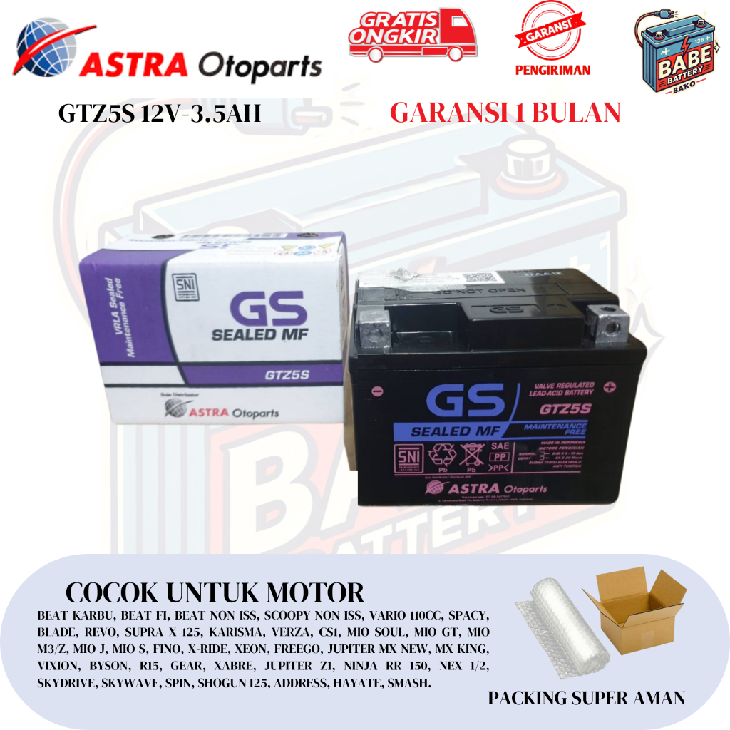 Aki Motor Vixion, Byson, Xeon,  X-Ride,  Fino, Freego, Gear 125, Xabre GS Astra Original GTZ5S