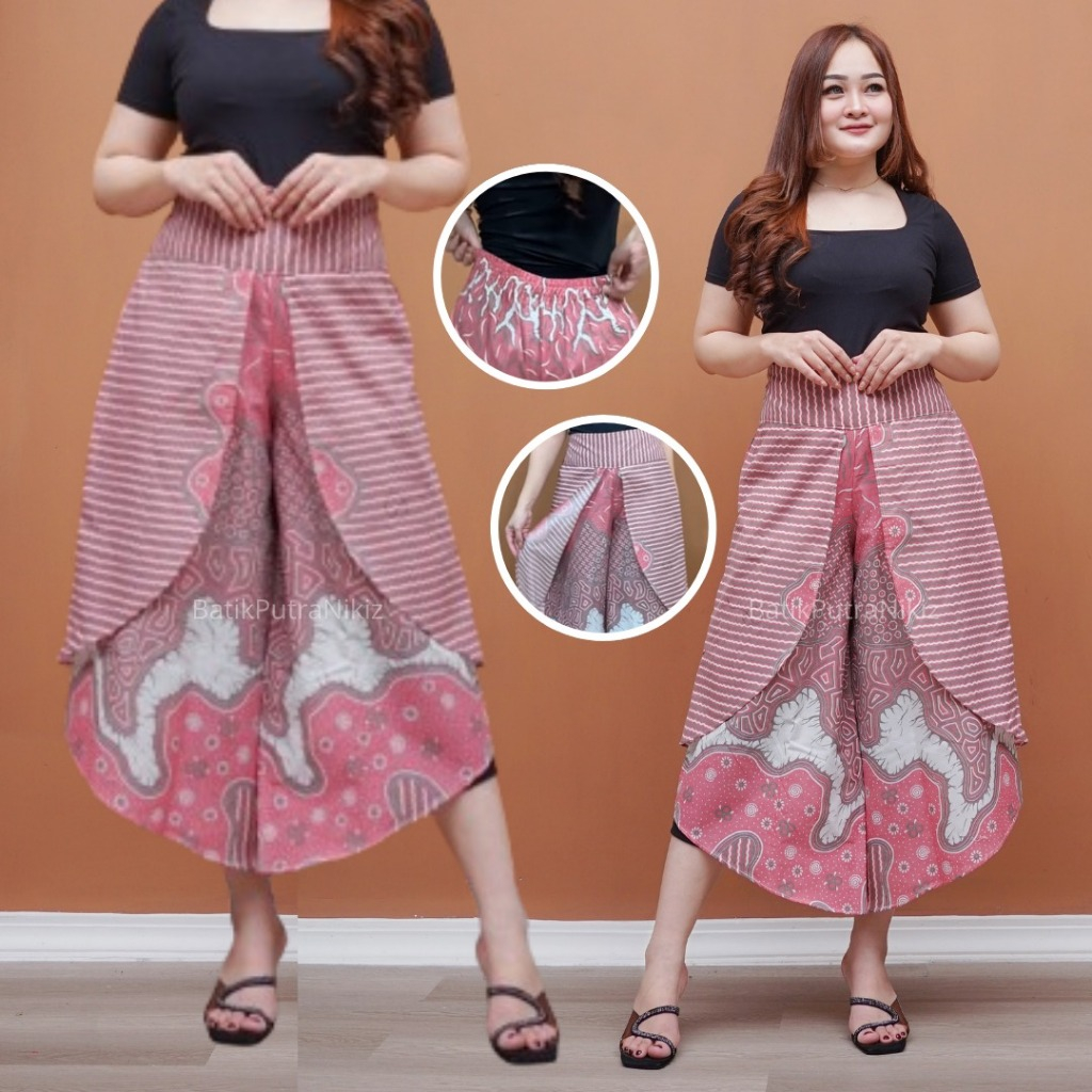 Celana Sayap Wanita Kulot Batik Lawasan Tumpuk Bawahan Kebaya Genes Kasual Kondangan Kantoran Kerja