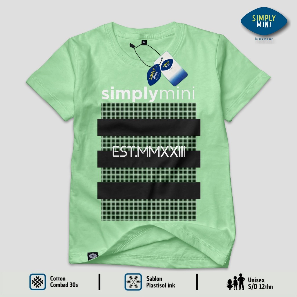 SM 118 Atasan Kaos Anak Laki Laki Lengan Pendek Sablon Depan Distro Termurah Warna Hijau Mint