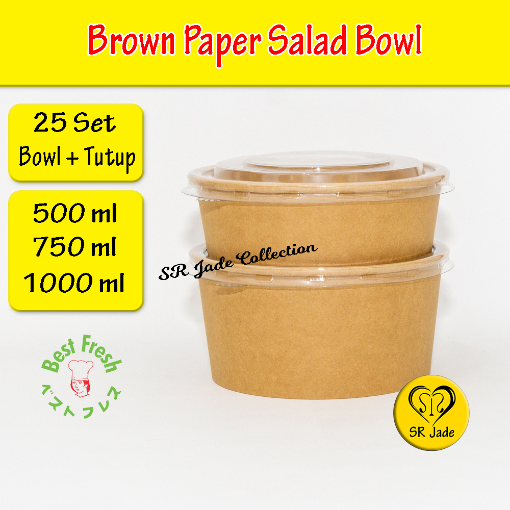 [25 SET] Brown Paper Salad Bowl 500ml 750 ml 1000ml Lunch Box Salad Rice Bowl Mangkok Kertas