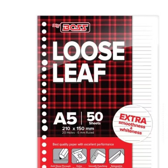 

Loose Leaf Big Boss A5 / B5 , 20 Holes - Garis isi 50 Lembar