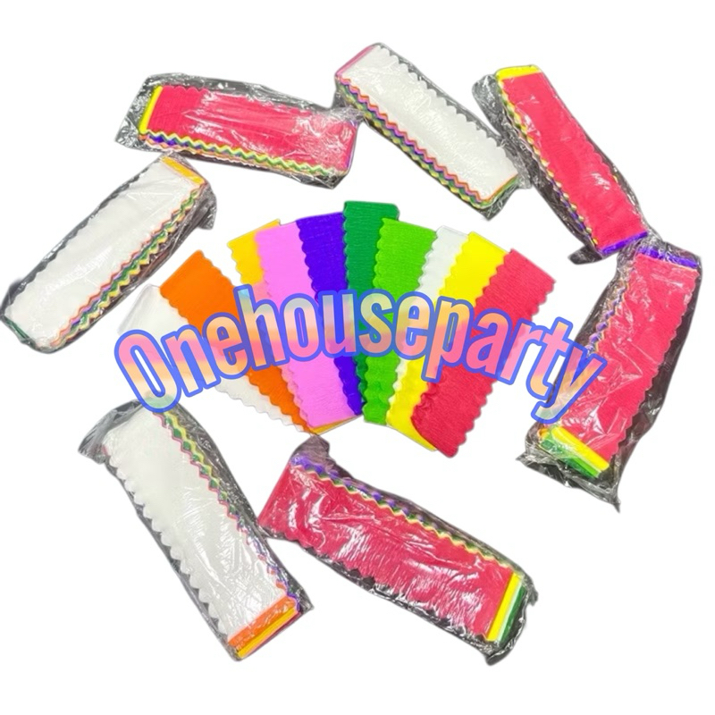 

Kertas krep warna warni 3 cm per pcs isi 10 kertas krep potongan hiasan acara ulang tahun crape paper one house party