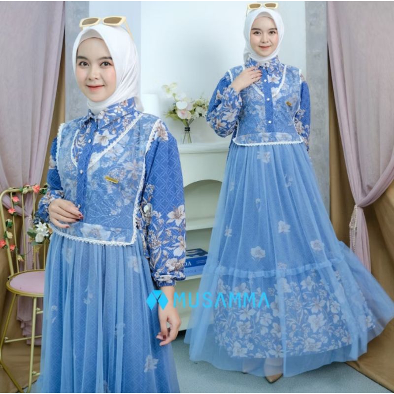 Gamis 2025 Ghina Dress biru Terbaru