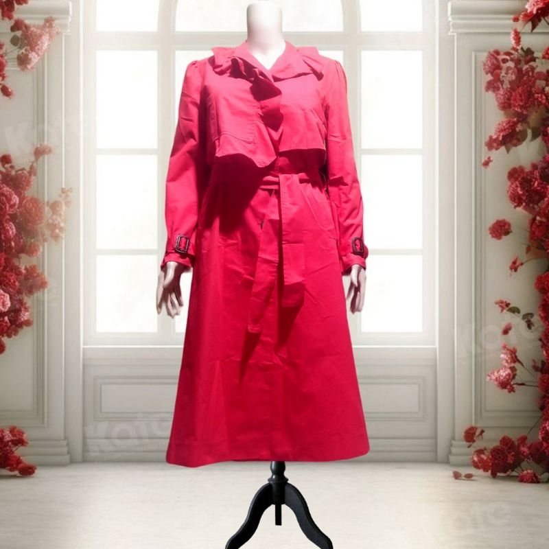 Coat Dress Merah kerah rempel