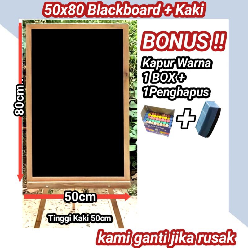 

PAPAN TULIS KAPUR 50X80 + STANDING (Gratis kapur warna 1 Box + Penghapus) PAPAN TULIS BLACKBOARD | PAPAN TULIS HITAM