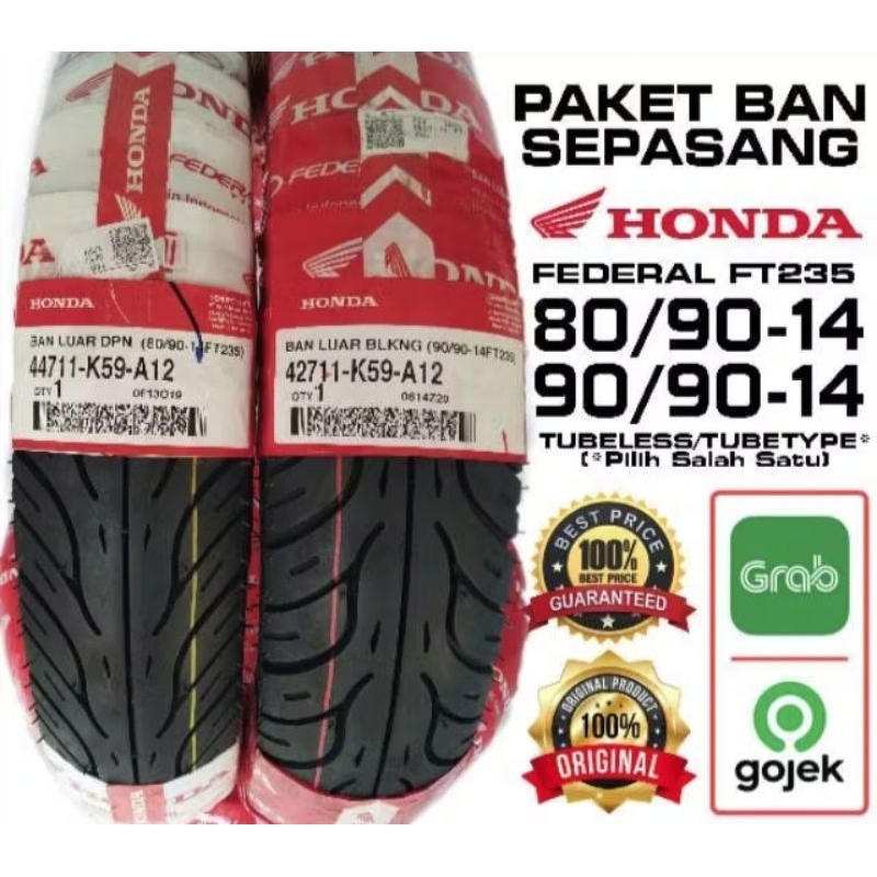 Ban Luar Matic BEAT VARIO MIO NEX SPACY GENIO SCOOPY OLD Honda Federal 80/90 & 90/90 Ring 14 Tubelle
