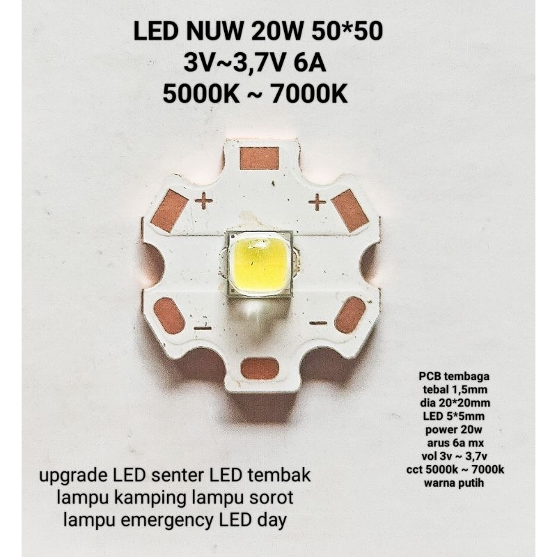 LED NUW CRELED BOLA 5050 20W 6A 3V 3,7V UPGRADE UNTUK SENTER LAMPU SOROT EMERGENCY CAMPING LAMPU TEM
