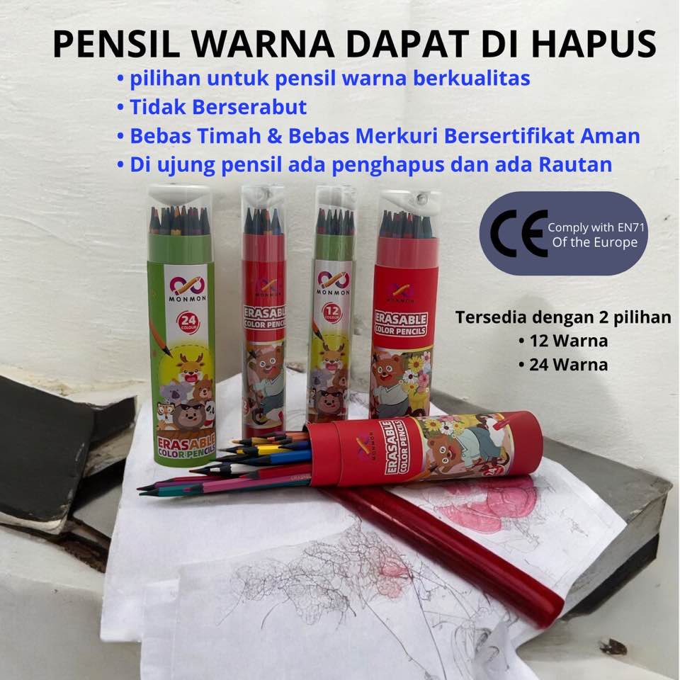 

ERASABLE COLOR PENCILS 24WARNA NON TOXIC - SERTIFIKASI CE OF THE EUROPE