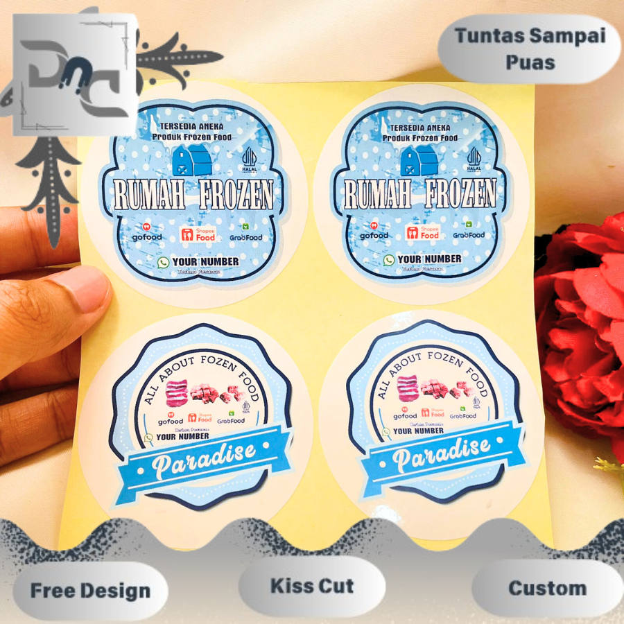 

9-15 Sticker Dnd Cetak Label Frozen Food Makanan Beku Bulat Chromo Stiker Custom Nama Brand Murah