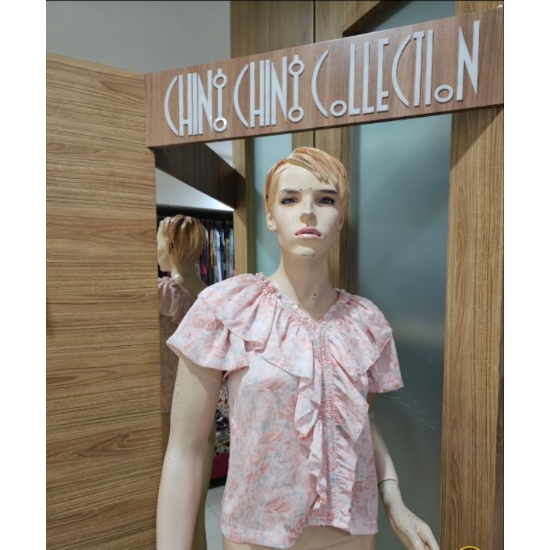 Blus V Rampel Bunga Sifon Sutra