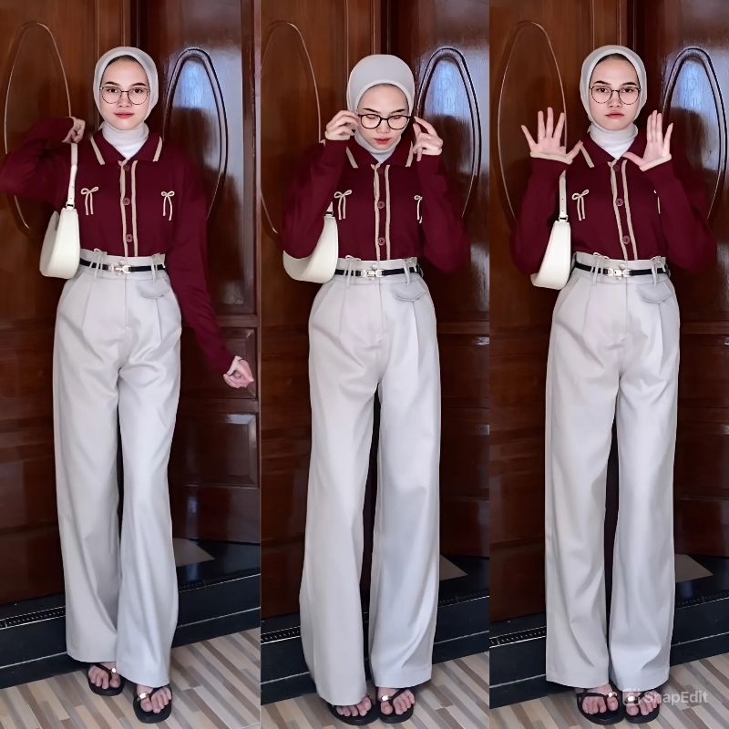 One Set Wanita / Cardigan Rajut + Oro Pants Haighwaist / Setelan Wanita / Setelan Wanita Kekinian / 