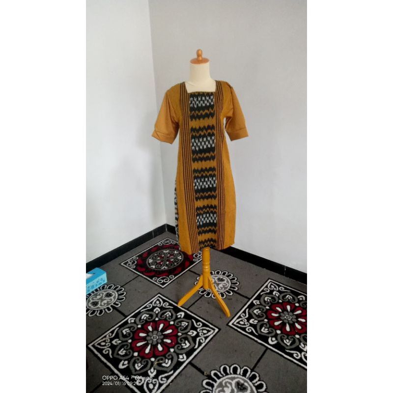 DRESS TENUN WANITA KOMBINASI LENGAN TOYOBO, DRESS TENUN ETNIK TERMURAH