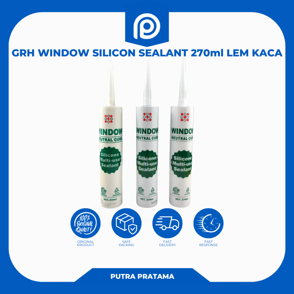 GRH WINDOW LEM KACA SILICON SEALANT NEUTRAL 270ml | GRH LEM KACA SERBAGUNA BENING, HITAM, PUTIH