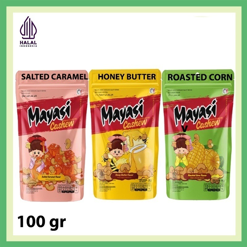 

Camilan Makanan Ringan Kacang Mede Mayasi Cashew Flavor 100 Gr Varian Honey Butter, Roasted Corn, Salted Caramel