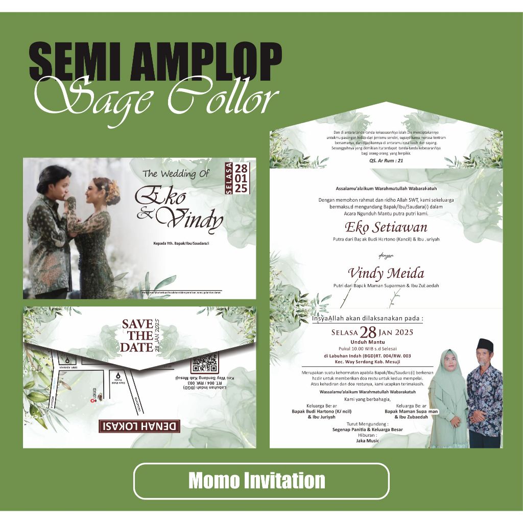 UNDANGAN SEMI AMPLOP WARNA SAGE MURAH