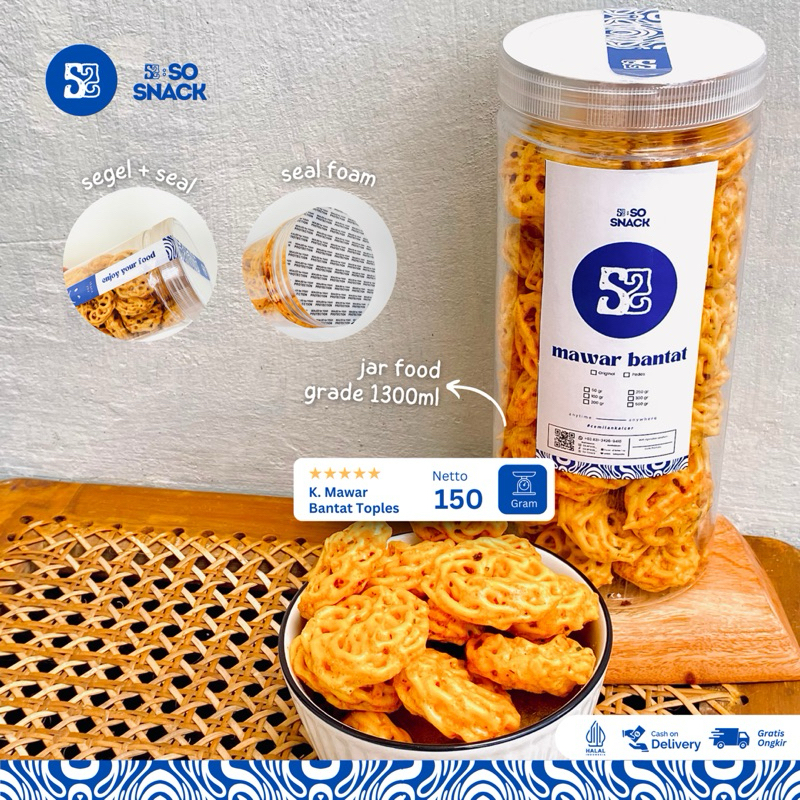 

SO SNACK Kerupuk Mawar Bantat Kemasan Toples – Kerupuk Viral Rafael - Toples 1300ml - Cemilan Viral – Makanan Ringan