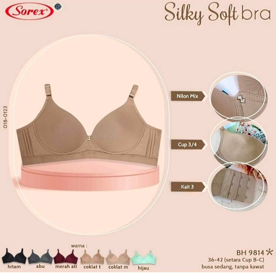 Sorex Silky Soft Bra Mix Cup B-C Kait 3 Sorex 9814 Bra Silky Soft Bh Busa Tanpa Kawat