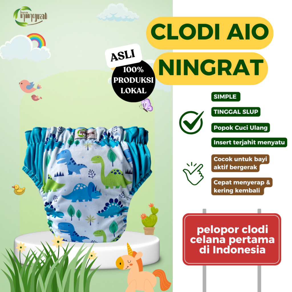 NINGRAT - Clodi NINGRAT AIO (ALL IN ONE) Reguler Jumbo - Popok kain celana simpel Anti Bocor 5-25kg 