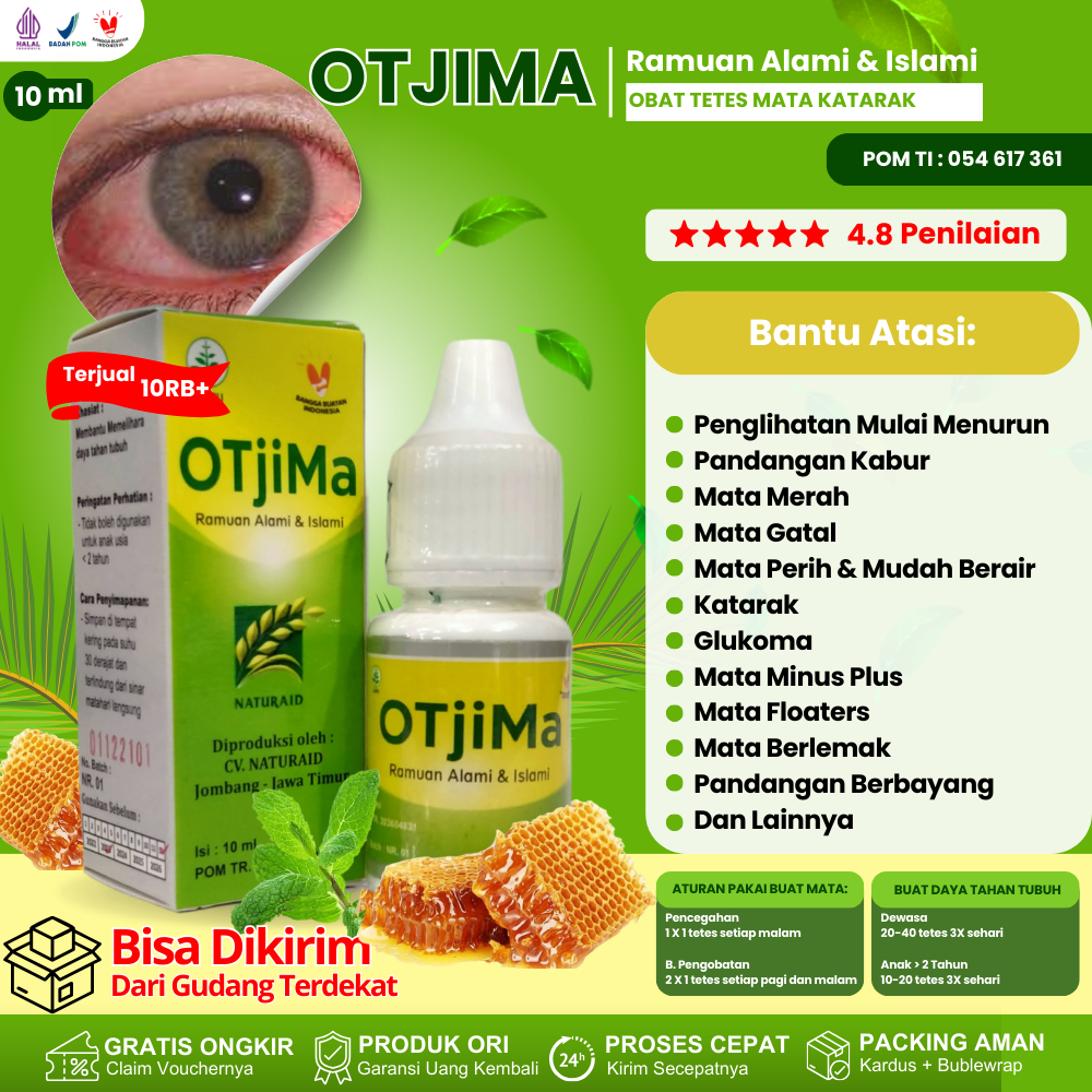 OTJIMA Obat Tetes Mata Asli Original - Mengobati Mata Merah Berair, Perih, Bayangan Hitam Ablasi Ret