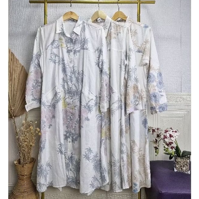 LONG TUNIK PUTIH Motif Bunga