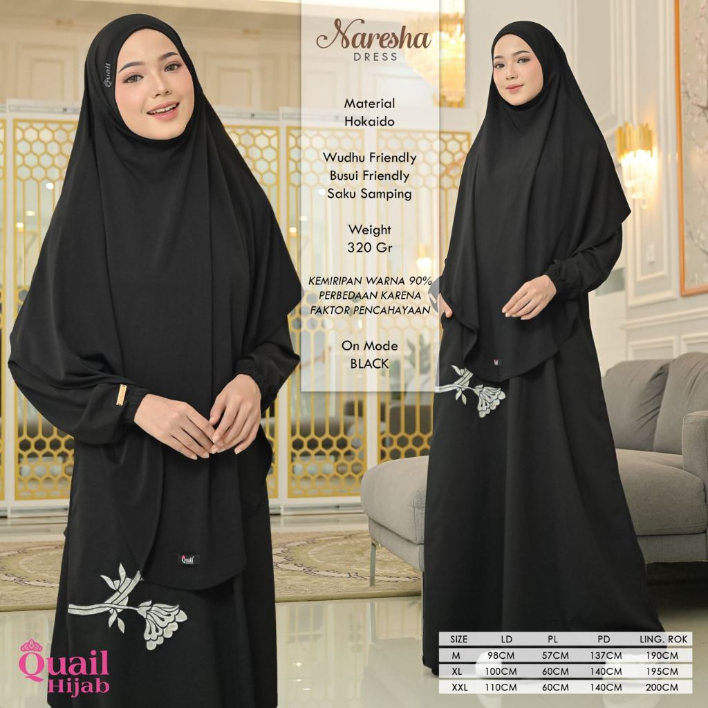NARESHA Quail Original Gamis Bordir Minimalis Premium M XL XXL Terbaru COD Distributor Resmi