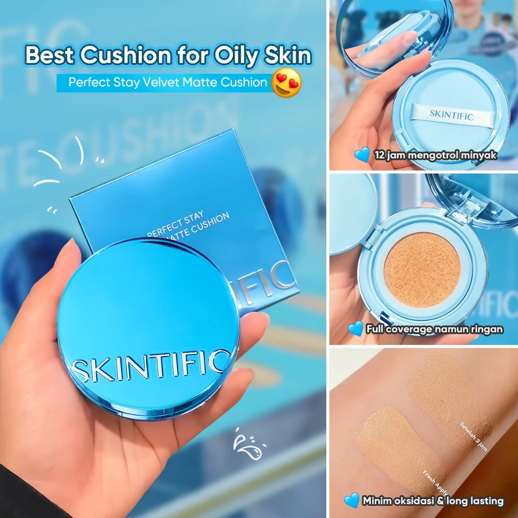 Cushion Skintific Cushion Biru Skintific Perfect Stay Velvet Matte Cushion 11ml Skintific Bedak BB C