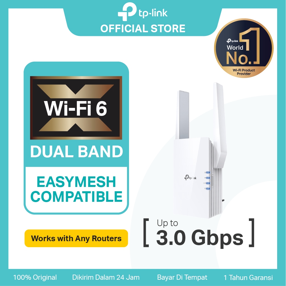 TP-Link RE705X RE605X RE505X WiFi 6 Extender Penguat Sinya Repeater Dual Band Mesh Access Point WPA3